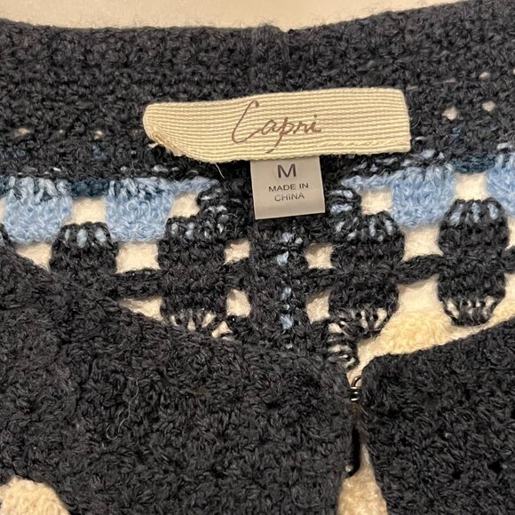 Capri Crochet Squares Open Cardigan, Navy, M - Picture 3 of 10